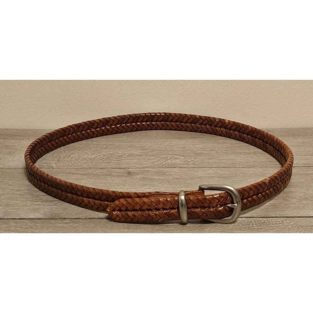 Coach Mens Tan Braided Leather Belt 5922 Solid Brass Buckle Size 40 100cm